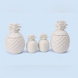 4 Coral Cove White Ceramic Pineapple Canister Set Large & Small Lidded Jars NEW